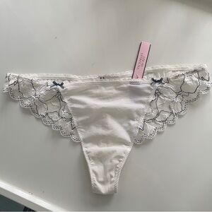 Victoria's Secret White Thong with Navy Embroidery